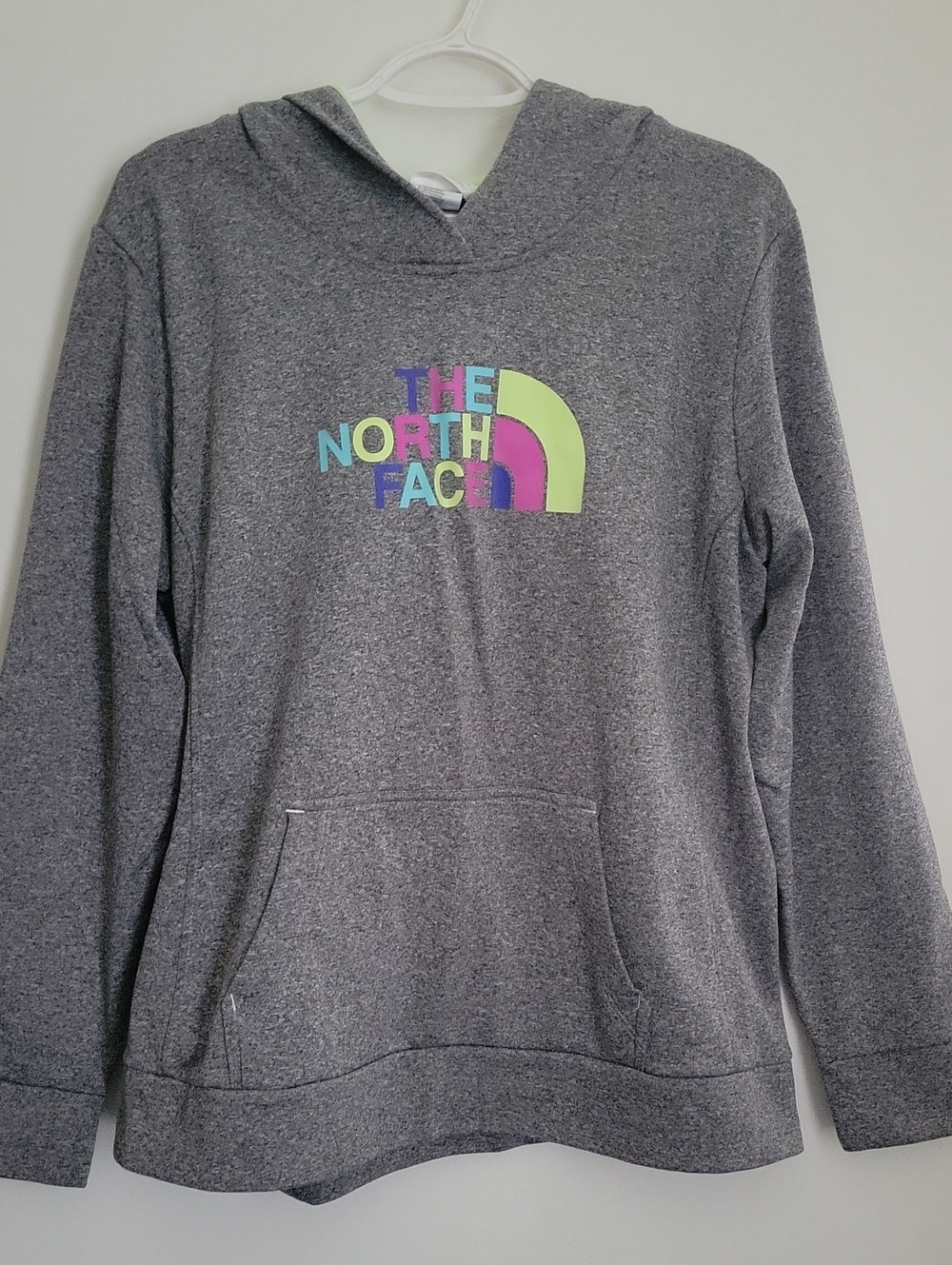 The North Face Heather Gray Pullover Hoodie with Neon Logo